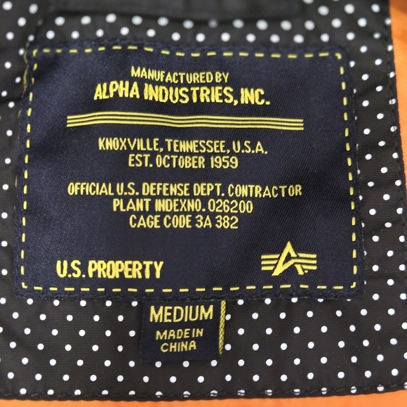 ALPHA INDUSTRIES Longline Bomber Flight Jacket With Orange Interior. Size M - Picture 12 of 16